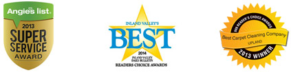 Angies List 2013 Super Service Award, Inland Valley's Best 2014 Award, Best Carpet Cleaning Company Award